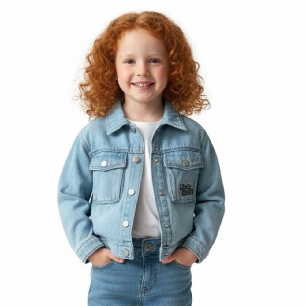 Zara Light Blue Jean Jacket with Embroidered Patch